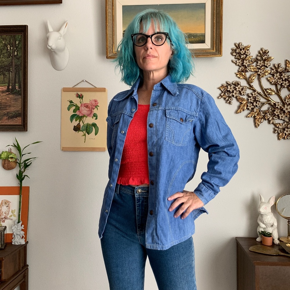 Vintage Montgomery Ward Denim Button Up Top - Picture 1 of 8